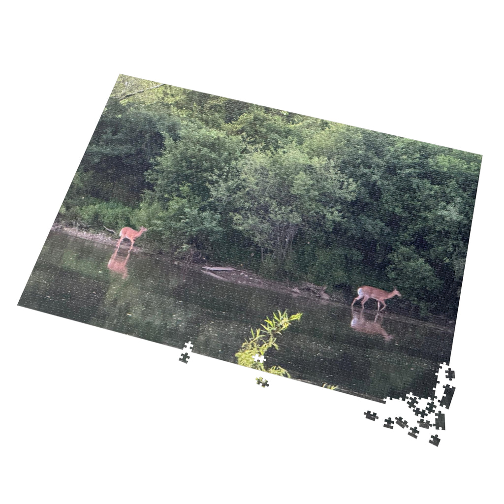 Deer by the River Jigsaw Puzzle with Tin — Scenic Nature Puzzle