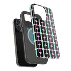 Geom Stripe Magnetic Phone Case — Black with Mint & Lavender Pattern