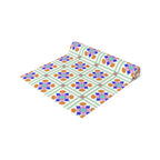 Floral Tile Table Runner — Retro Pastel Pattern Cotton-Poly Blend
